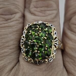 SZ 11, Chrome Diopside, 3.25 Carats, 18K Gold Accents, Stainless Steel Ring,5.1g